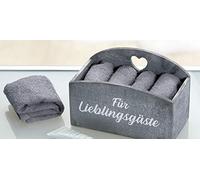 GILDE Lot de 4 serviettes d'invité dans une boîte en bois, gris, pour les invités préférés comme cadeau, dans les maisons de vacances