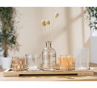 GILDE Lot de 6 photophores décoratifs en Verre avec Plateau - Petit Vase Fleurs séchées avec Plateau en Bois - 13 x 40 cm - Décoration de Table pour Salon Moderne