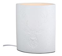 GILDE Othello Lampe de table en porcelaine - Blanc - Avec motif cerf - Ovale - Hauteur 20 cm x largeur 17 cm - Sans ampoule
