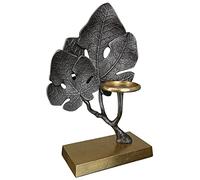 GILDE Photophore - 1 photophore en Aluminium - pour Bougies ou Bougies Chauffe-Plat jusqu'à 8 cm de diamètre - Motif Feuilles - Couleur : argenté et doré - Hauteur : 38 cm