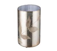 GILDE Photophore Bosque en Verre - Argenté - Finition Antique - Hauteur 33 cm x Ø 18 cm - Motif Feuille - Cylindrique - Bougeoir