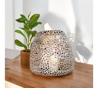 GILDE Photophore en métal Chico - Décoration de Table - Couleur : Argent Vieilli Mat - Bougeoir décoratif pour Bougies Chauffe-Plat ou Petites Bougies piliers - Hauteur 20 cm