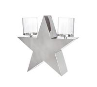 GILDE Photophore étoile Lumineuse en Acier Inoxydable - Brillant - Argenté - Hauteur 28 cm x Largeur 29 cm - Photophore