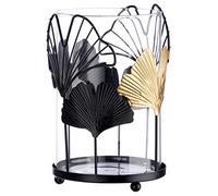 GILDE Photophore Ginkgo noir/doré avec insert en verre H 19 cm Ø 12 cm 84226