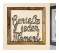 GILDE Relief mural, carré, "Profite de chaque instant", slogan, aluminium, bois de manguier, naturel, argenté, , L. 2 cm, l. 20 cm, H. 20 cm 46883