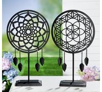 GILDE Relief sur pied, "Ornement", motif fleur de vie, motif mandala, métal, noir, , 2 pièces comme illustré, L. 10 cm, l. 25 cm, H. 44 cm 68899