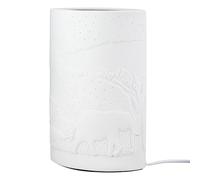 GILDE Savanne Lampe de table en porcelaine blanche ovale Hauteur 28 cm Motif arbre éléphant Lampe de table Éclairage Décoration d'intérieur