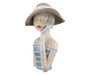 Gilde Sculpture décorative Lady - avec Chapeau lèvres Rouges - Décoration de Salle de Bain Salon - Hauteur 32 cm - Bleu Blanc crème