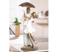 GILDE Sculpture Love in The Rain - en Poly - Aspect métallique - Crème/doré - 39 x 17 x 15 cm