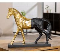 GILDE Sculpture Merlin Cheval en Résine Aspect Métallique Doré et Noir 31 cm de Haut 35 cm de Large
