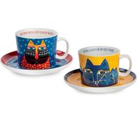Gilde Set de 4 pièces, tasse à cappuccino, "Fantastic Felines", porcelaine, multicolore, lot de 1, 2 pièces comme illustré, L. 13 cm, H. 8 cm, D. 10 cm 81378