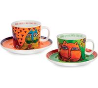 Gilde Set de 4 pièces, tasse à cappuccino, "Fantastic Felines", porcelaine, multicolore, lot de 1, 2 pièces comme illustré, L. 13 cm, H. 8 cm, D. 10 cm 81376
