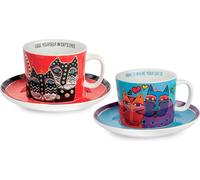 Gilde Set de 4 pièces, Tasse à cappuccino, "Fantastic Felines", porcelaine, multicolore, lot de 1, , L. 12,5 cm, H. 7,5 cm, D. 9,5 cm 81377