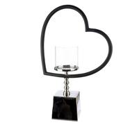 GILDE Te Quiero Photophore en Forme de cœur en Aluminium et Verre nickelé Brillant Noir/argenté Hauteur 49 cm Largeur 33 cm