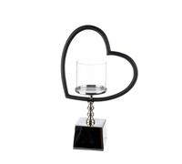 GILDE Te Quiero Photophore en Forme de cœur en Aluminium et Verre nickelé Brillant Noir/argenté Hauteur 40 cm Largeur 27 cm