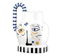 GILDE Vase à Anse Fira - en céramique - Blanc - Hauteur : 23 cm - Largeur : 23 cm - avec Motif Visage - Vase décoratif étanche