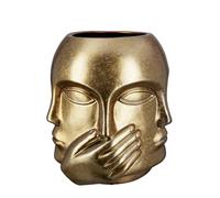 GILDE Vase à Fleurs en céramique - Vase Visage ne Rien Entendre dire - Étanche Fabrication européenne - Couleur : Or Vieilli Hauteur 23 cm