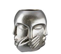 GILDE Vase à Fleurs en céramique - Vase Visage ne Rien Entendre dire - Étanche Fabrication européenne - Couleur : Argent Antique Hauteur 23 cm