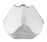 GILDE Vase à lamelles - Blanc Mat - Céramique - Hauteur 19 cm x Largeur 22 cm - Vase décoratif