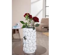GILDE Vase cylindrique en céramique émaillée - Motif cœur - Blanc - Hauteur : 31 cm - Diamètre : 17 cm