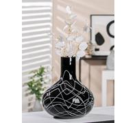 GILDE Vase déco Noir Blanc - Vase déco Moderne Objet en Verre Vase de Fleurs Fait Main en Verre coloré - Hauteur 28 cm