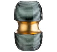 GILDE Vase décoratif en Verre - Vase Moderne avec rainures - Cadeau d'anniversaire, décoration de Table, Noël, Mariage, Noces d'or - Couleur : Vert doré Hauteur 22 cm