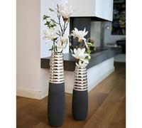 GILDE Vase décoratif Vase de Sol Newtown - Vase en céramique - Gris Mat - Argent Brillant - Hauteur 50 cm - Largeur 15 cm