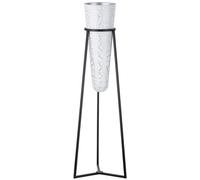 Gilde Vase XL avec Support métallique - Vase en Verre Blanc avec craquelures argentées - Support métallique Noir - Hauteur Totale 82 cm