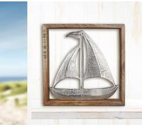 GILDE Voilier décoratif - Cadeaux maritimes - Voilier - Bateau - Décoration de salle de bain - Toilettes d'invités - Cadeaux pour permis de bateau - Image décorative à suspendre - Cadre en bois - 20 x