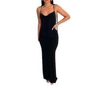 Gildnera Women Spaghetti Strap Party Club Long Dresses Sleeveless Sexy Lace Up Backless Bodycon Open Back Slip Dress (Black, M)
