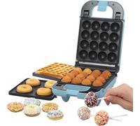 Giles & Posner 3-in-1 Mini Treat Maker - UK PLUGGED, Doughnuts, Cake Pops, Waffle Iron Machine, Non-Stick Removable Cooking Plates, Easy Clean, Compact, Pastel Blue, 650 W