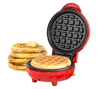 Giles & Posner EK4214GVDEEU7 Mini Gaufrier Rond - Prise EU, Machine à Gaufres Électrique, Revêtement Antiadhésif, 550 W, Plaque de 11.5 cm, Design Compact, Voyants Lumineux, Rouge
