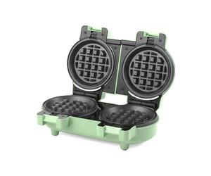 Giles & Posner Gaufrier Double Mini - Gaufrier Antiadhésif, Snacks Sucrés/Salés Desserts, Compact, Plaques Amovibles 11.5 cm, Gaufres Américaines Style, Vert Pastel, 1100 W