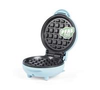Giles & Posner Sorbet Gaufrier mini mat, plaque ronde 11,5 cm | Plaques antiadhésives sans PFAS, format compact 15 x 10,5 x 22,4 cm, chauffe en 2 min, finition bleu mat, gaufres 1 portion