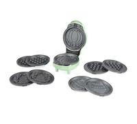 Giles & Posner Sorbet Gloss Mini gaufrier avec 5 plaques amovibles | Plaques antiadhésives, boîtier froid au toucher, voyant lumineux, finition vert pastel, plaques motif fêtes incluses