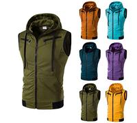 Gilet à capuche sans manches pour homme - Coupe ajustée - Coupe ajustée - Pour la course à pied, la gym, le fitness - Hip Hop - Avec poches zippées - T-shirt de sport, café, L