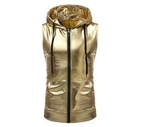 Gilet à capuche sans manches style hipster métallique pour homme avec poche en similicuir et col montant, doré, L
