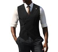 Gilet à carreaux pour homme - Coupe ajustée - Col à revers - Pour smoking ou costume de mariage, Gilets noirs pour homme, XL