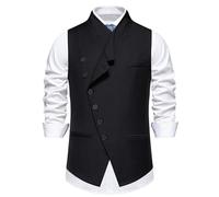 Gilet à double boutonnage pour homme Coupe ajustée Style décontracté avec fermeture à boutons Coutures soignées Tissu lisse Aspect gentleman élégant, Noir , 95