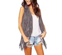 Gilet à franges hippie pour femme - Sans manches - Accessoire boléro vintage des années 60 et 70 - Manteau vintage - Cardigan western Cowboy Punk - Veste Oktoberfest - Carnaval Halloween