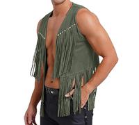 Gilet à Franges Homme Western Longues Devant Et Ligne Style Cowboy | Design longues franges sur gilet western à franges; une coupe lisible pour composer différents looks pour fête hippie