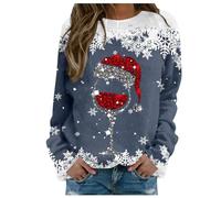 Gilet à manches longues pour femme avec imprimé « Merry Christmas », col rond, haut de pull assorti, t-shirts d'entraînement à manches longues, haut ample de Noël, Marine, XXL