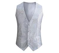 Gilet à paillettes argentées pour homme | Gilet décontracté lumineux à col en V Gilet léger à simple boutonnage formel pliable matelassé Hip Hop Gilet fin décontracté, Argenté., XXL