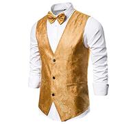Gilet à paillettes argentées pour homme | Gilet décontracté lumineux à col en V Gilet léger à simple boutonnage formel pliable matelassé Hip Hop Gilet fin décontracté, Z1-jaune1, XXL