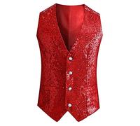 Gilet à paillettes décontracté pour homme, rouge, XXL