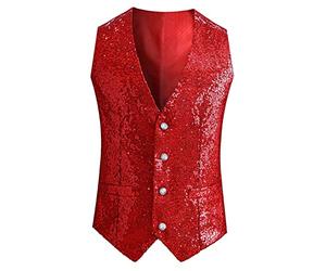 Gilet à paillettes décontracté pour homme, rouge, XXL