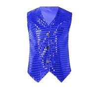 Gilet A Paillettes Enfant Garçon Haut de Danse Jazz Soirée Montrer Temps Latin Danse Veste Chemise Veston Brillant Mariage Cérémonie Top de Danse Performance Veste De Costume (Blue, 10-12 Years)