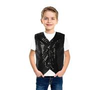 Gilet à paillettes pour enfant garçon sans manches brillant fête disco haut avec boutons veste hip hop jazz street dance vêtements costume de danse garçon paillettes veste enfant, Noir , 3 ans