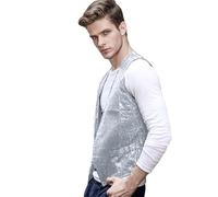 Gilet à paillettes pour homme et femme - Gilet de costume à paillettes - Col en V - Veste de costume pour carnaval, discothèque, club, mariage et fête, K blanc., XL