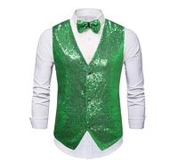 Gilet à paillettes pour homme et femme - Gilet de costume à paillettes - Col en V - Veste de costume pour carnaval, discothèque, club, mariage et fête, H vert., L